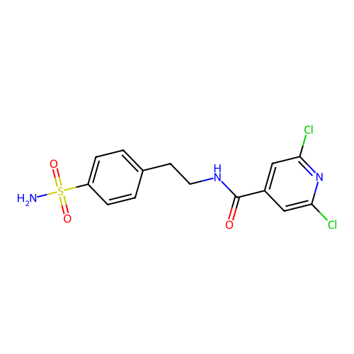 2,6-dichloro-N-[2-(4-sulfamoylphenyl)ethyl]pyridine-4-carboxamide structure