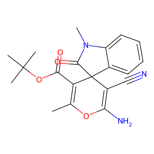 tert-butyl 6'-amino-5'-cyano-1,2'-dimethyl-2-oxo-1,2-dihydrospiro[indole-3,4'-pyran]-3'-carboxylate structure