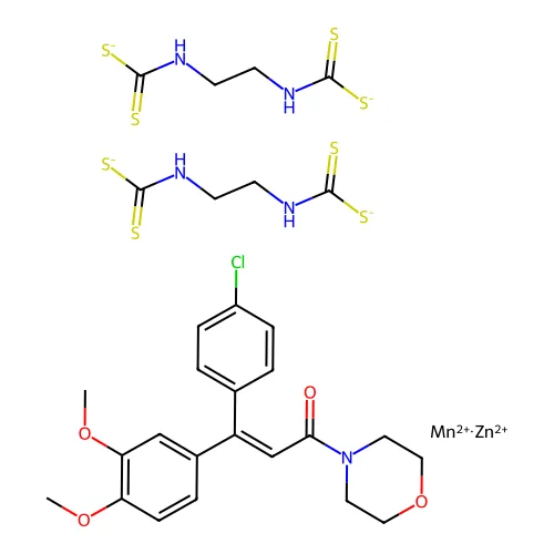 锌;(E)-3-(4-氯苯基)-3-(3,4-二甲氧基苯基)-1-吗啉-4-基烯丙-1-酮;锰(2+);双(N-[2-(磺碘代羰氧硫酰氨基)乙基]二硫代氨基甲酸酯) structure
