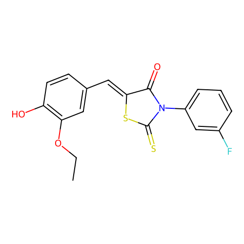 (5Z)-5-(3-ethoxy-4-hydroxybenzylidene)-3-(3-fluorophenyl)-2-thioxo-1,3-thiazolidin-4-one structure