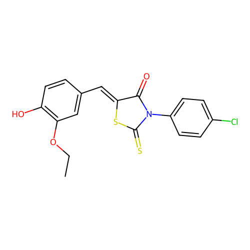 (5Z)-3-(4-chlorophenyl)-5-(3-ethoxy-4-hydroxybenzylidene)-2-thioxo-1,3-thiazolidin-4-one structure