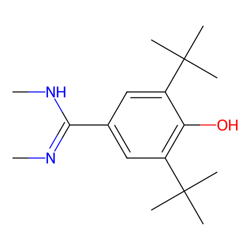 4-[(1Z)-1-(methylamino)-2-azaprop-1-enyl]-2,6-bis(tert-butyl)phenol structure