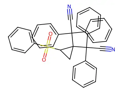 2,2'-[2-(Benzenesulfonyl)cyclopropane-1,1-diyl]bis(diphenylacetonitrile) structure
