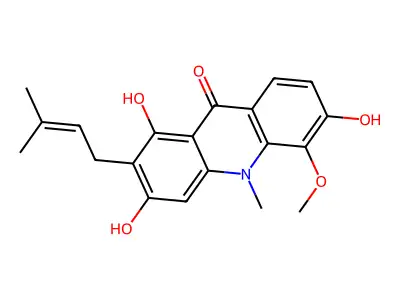 1,3,6-Trihydroxy-5-methoxy-10-methyl-2-(3-methyl-2-buten-1-yl)-9(10H)-acridinone structure