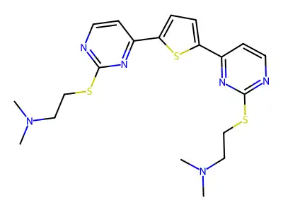 2,5-Bis(2'-((2''-(dimethylamino)ethyl)thio)pyrimidin-4'-yl)thiophene structure