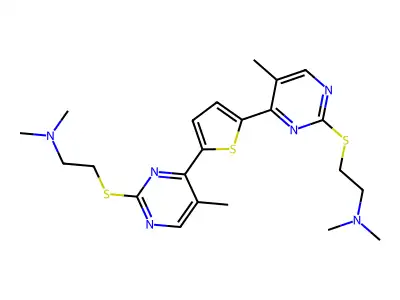 2,5-Bis(2'-((2''-(di methylamino)ethyl)thio)-5'-methylpyrimidin-4'-yl)thiophene structure
