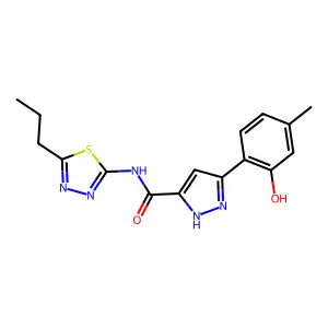 3-(2-hydroxy-4-methylphenyl)-N-(5-propyl-1,3,4-thiadiazol-2-yl)-1H-pyrazole-5-carboxamide structure