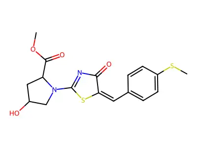 methyl 4-hydroxy-1-(5-{(E)-[4-(methylsulfanyl)phenyl]methylidene}-4-oxo-4,5-dihydro-1,3-thiazol-2-yl)-2-pyrrolidinecarboxylate structure