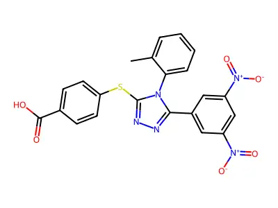 Benzoic acid, 4-((5-(3,5-dinitrophenyl)-4-(2-methylphenyl)-4H-1,2,4-triazol-3-yl)thio)- structure