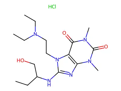 (RS)-7-beta-Diethylaminoethyl-8-(1'-hydroxybut-2'-yl)aminotheophylline hydrochloride structure