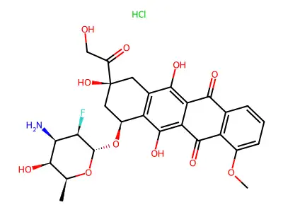 7(O)-(3-amino-2,3,6-trideoxy-2-fluorotalopyranosyl)adriamycinone structure