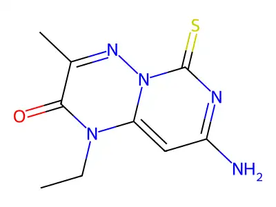 2H-Pyrimido(1,6-b)(1,2,4)triazin-2-one, 1,6-dihydro-8-amino-1-ethyl-3-methyl-6-thioxo- structure