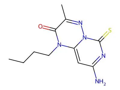 2H-Pyrimido(1,6-b)(1,2,4)triazin-2-one, 1,6-dihydro-8-amino-1-butyl-3-methyl-6-thioxo- structure