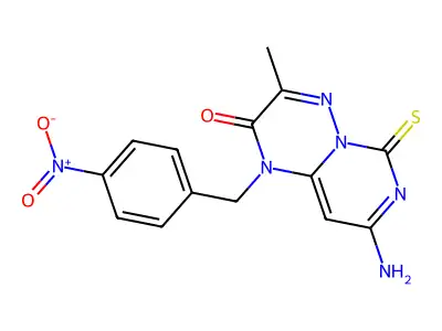 2H-Pyrimido(1,6-b)(1,2,4)triazin-2-one, 1,6-dihydro-8-amino-3-methyl-1-((4-nitrophenyl)methyl)-6-thioxo- structure