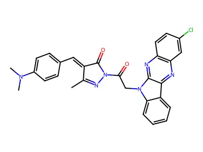 3H-Pyrazol-3-one,2-[2-(2-chloro-6H-indolo[2,3-b]quinoxalin-6-yl)acetyl]-4-[[4-(dimethylamino)phenyl]methylene]-2,4-dihydro-5-methyl- structure