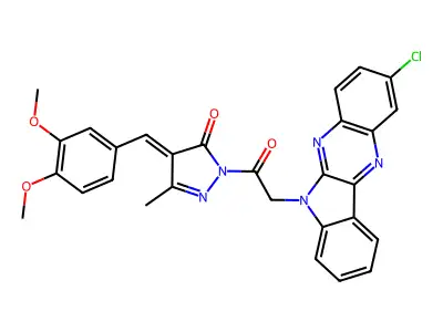 3H-Pyrazol-3-one, 2,4-dihydro-2-((2-chloro-6H-indolo(2,3-b)quinoxalin-6-yl)acetyl)-4-((3,4-dimethoxyphenyl)methylene)-5-methyl- structure