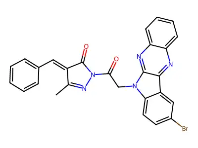 3H-Pyrazol-3-one,2-[2-(9-bromo-6H-indolo[2,3-b]quinoxalin-6-yl)acetyl]-2,4-dihydro-5-methyl-4-(phenylmethylene)- structure