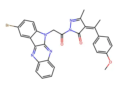 3H-Pyrazol-3-one, 2,4-dihydro-2-((9-bromo-6H-indolo(2,3-b)quinoxalin-6-yl)acetyl)-4-((1-(4-methoxyphenyl)ethylidene)-5-methyl- structure