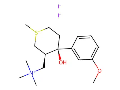 Methanaminium, 1-(tetrahydro-4-hydroxy-4-(3-methoxyphenyl)-1-methyl-2H-thiopyranium-3-yl)-N,N,N-trimethyl-, diiodide, (3-alpha,4-beta)- (+-)- structure