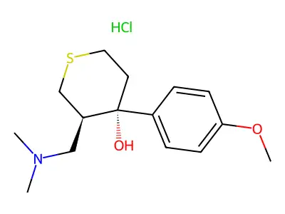 2H-Thiopyran-4-ol, tetrahydro-3-((dimethylamino)methyl)-4-(4-methoxyphenyl)-, hydrochloride, trans-(+-)- structure