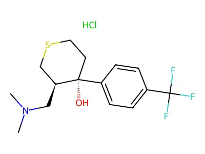 2H-Thiopyran-4-ol, tetrahydro-3-((dimethylamino)methyl)-4-(4-(trifluoromethyl)phenyl)-, hydrochloride, trans-(+-)- structure