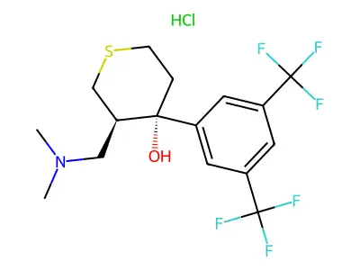 2H-Thiopyran-4-ol, tetrahydro-4-(3,5-bis(trifluoromethyl)phenyl)-3-((dimethylamino)methyl)-, hydrochloride, trans-(+-)- structure