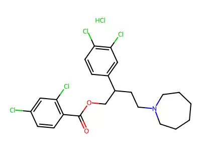 Benzoic acid, 2,4-dichloro-, 2-(3,4-dichlorophenyl)-4-(hexahydro-1H-azepin-1-yl)butyl ester, hydrochloride structure