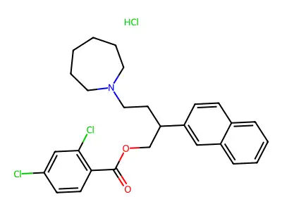 Benzoic acid, 2,4-dichloro-, 4-(hexahydro-1H-azepin-1-yl)-2-(2-naphthalenyl)butyl ester, hydrochloride structure