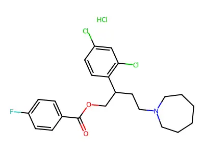 Benzoic acid, 4-fluoro-, 2-(2,4-dichlorophenyl)-4-(hexahydro-1H-azepin-1-yl)butyl ester, hydrochloride structure