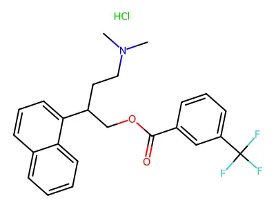 Benzoic acid, 3-(trifluoromethyl)-, 4-(dimethylamino)-2-(1-naphthalenyl)butyl ester, hydrochloride structure