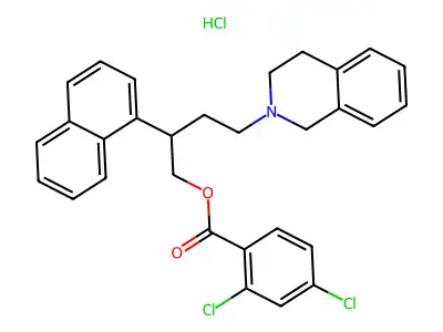 Benzoic acid, 2,4-dichloro-, 4-(3,4-dihydro-2(1H)-isoquinolinyl)-2-(1-naphthalenyl)butylester, hydrochloride structure