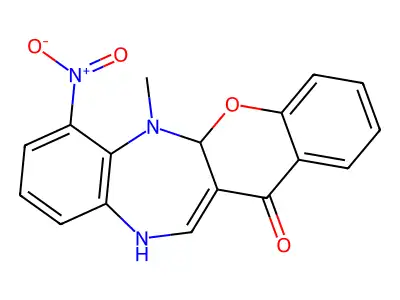6,11-Dihydro-6-methyl-7-nitro-(1)benzopyrano(2,3-b)(1,5)benzodiazepin-13(5ah)-one structure