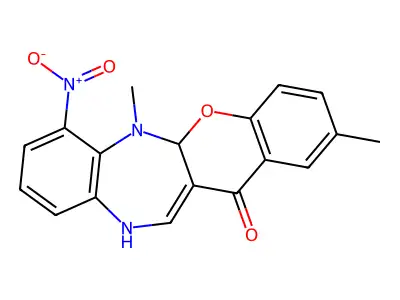 6,11-Dihydro-2,6-dimethyl-7-nitro-(1)benzopyrano(2,3-b)(1,5)benzodiazepin-13(5ah)-one structure