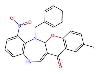 (1)Benzopyrano(2,3-b)(1,5)benzodiazepin-13(5ah)-one, 6,11-dihydro-2-methyl-7-nitro-6-(phenylmethyl)- structure