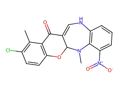 5a,6-Dihydro-2-chloro-1,6-dimethyl-7-nitro-benzopyrano(2,3-b)(1,5)benzodiazepin-13(11H)-one structure