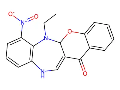 (1)Benzopyrano(2,3-b)(1,5)benzodiazepin-13(5ah)-one, 6,11-dihydro-6-ethyl-7-nitro- structure