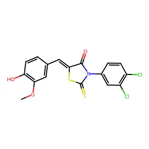 (5Z)-3-(3,4-dichlorophenyl)-5-(4-hydroxy-3-methoxybenzylidene)-2-thioxo-1,3-thiazolidin-4-one structure