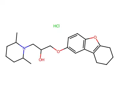 2,6-Dimethyl-alpha-(((6,7,8,9-tetrahydro-2-dibenzofuranyl)oxy)methyl)-1-piperidineethanol HCl structure