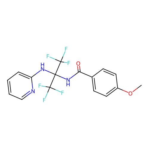 N-[1,1,1,3,3,3-hexafluoro-2-(pyridin-2-ylamino)propan-2-yl]-4-methoxybenzamide structure