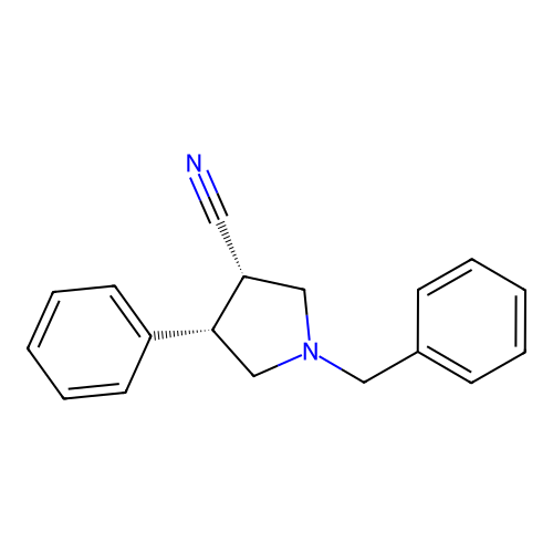(3S,4S)-1-benzyl-4-phenylpyrrolidine-3-carbonitrile structure