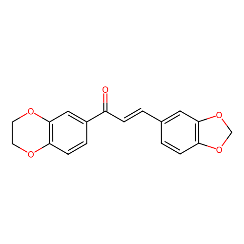 (E)-3-(1,3-benzodioxol-5-yl)-1-(2,3-dihydro-1,4-benzodioxin-6-yl)prop-2-en-1-one structure