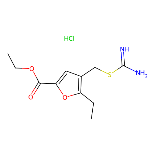 Ethyl 4-((carbamimidoylthio)methyl)-5-ethylfuran-2-carboxylate hydrochloride structure