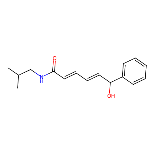 2,4-Hexadienamide, 6-hydroxy-N-(2-methylpropyl)-6-phenyl-, (E,E)- structure