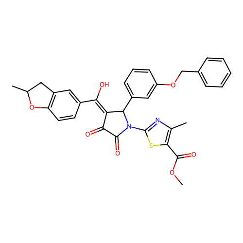 methyl 2-(2-(3-(benzyloxy)phenyl)-4-hydroxy-3-(2-methyl-2,3-dihydrobenzofuran-5-carbonyl)-5-oxo-2,5-dihydro-1H-pyrrol-1-yl)-4-methylthiazole-5-carboxylate structure