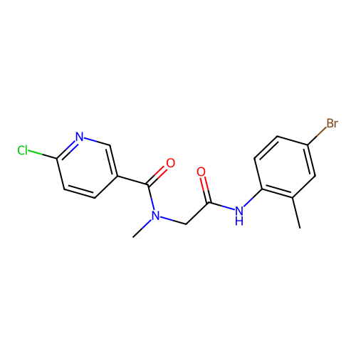 N-[2-(4-bromo-2-methylanilino)-2-oxoethyl]-6-chloro-N-methylpyridine-3-carboxamide structure