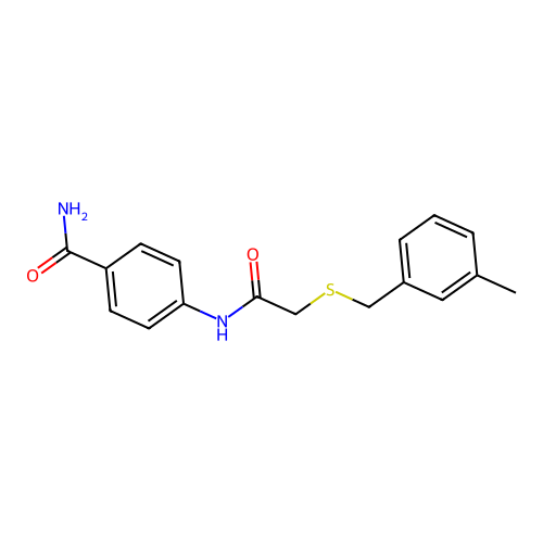 4-[[2-[[(3-Methylphenyl)methyl]thio]acetyl]amino]benzamide structure
