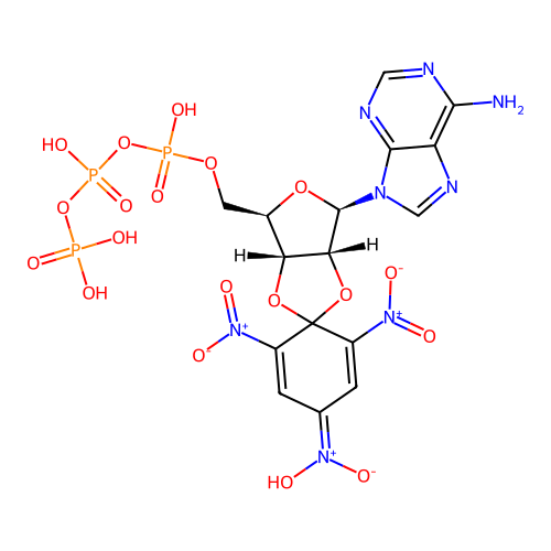 Spiro(2,4,6-trinitrobenzene[1,2A]-2O',3O'-methylene-adenine-triphosphate structure
