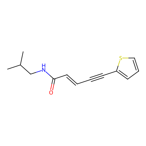 (E)-N-(2-methylpropyl)-5-thiophen-2-ylpent-2-en-4-ynamide structure