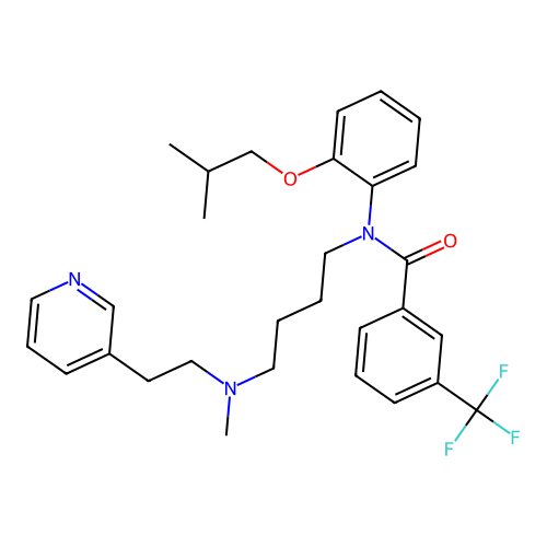 N-(2-isobutoxyphenyl)-N-(4-(methyl(2-(pyridin-3-yl)ethyl)amino)butyl)-3-(trifluoromethyl)benzamide structure
