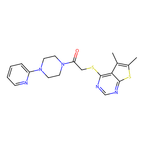 2-((5,6-dimethylthieno[2,3-d]pyrimidin-4-yl)thio)-1-(4-(pyridin-2-yl)piperazin-1-yl)ethanone structure